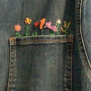 PRICE DROP❗️Blue Jean Jacket. I embroidered little flowers on it.Plus 3X